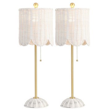 Celerie 27.5" Coastal Bohemian Rattan/Iron Scalloped Buffet LED Table Lamps with Pull Chain (Set of 2)